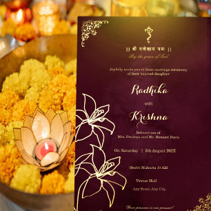 Indiase Hindoe bloemrijke+ Ganesha Huwelijk Folie Uitnodiging