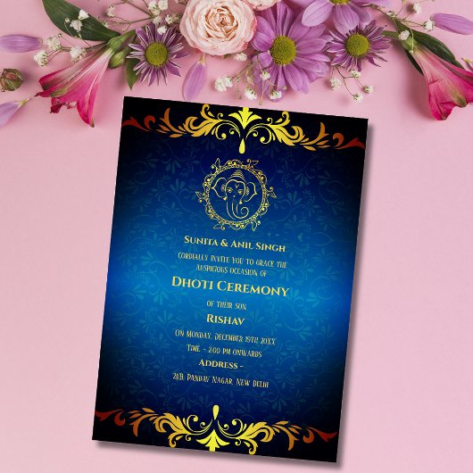 Indiase Hindoe Boy Dhoti Ceremony Pancha Kattu Inv Kaart