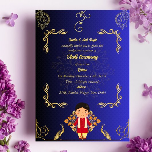 Indiase Hindoe Boy Dhoti Ceremony Pancha Kattu Inv Kaart