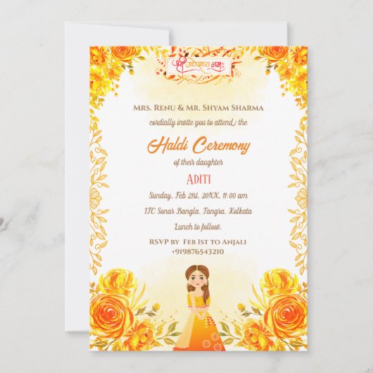 Indiase hindoe-bruid Haldi-ceremonie Ganesha bloem Kaart (Voorkant)