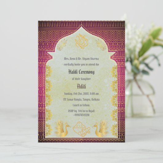 Indiase hindoe-bruid Haldi-ceremonie Ganesha Kaart (Staand voorkant)