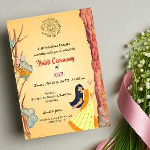 Indiase hindoe-bruid Haldi-ceremonie Vlinder Kaart