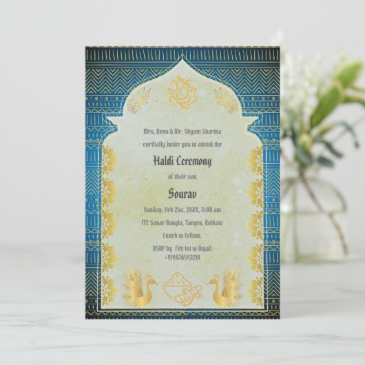 Indiase hindoe-bruidegom Haldi-ceremonie Ganesha Kaart (Staand voorkant)