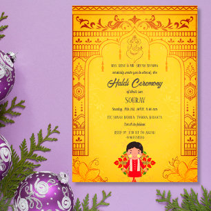 Indiase Hindoe-bruidegom Haldi-ceremonie Koninklij Kaart