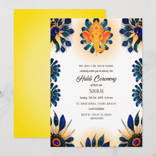 Indiase hindoe-bruidegom Haldi-ceremonie Pauwthema Kaart (Voorkant / Achterkant)