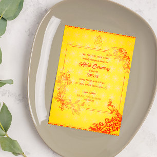 Indiase hindoe-bruidegom Haldi-ceremonie Pauwthema Kaart