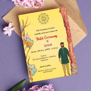 Indiase hindoe-bruidegom Haldi-ceremonie Vlinder Kaart
