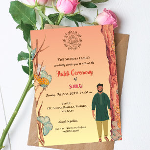 Indiase hindoe-bruidegom Haldi-ceremonie Vlinder Kaart