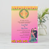 Indiase Hindoe bruiloft Ganesha Floral Kaart (Staand voorkant)