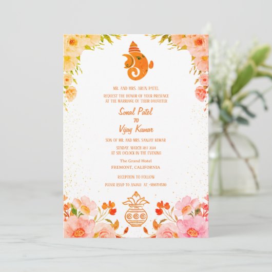 Indiase Hindoe bruiloft Ganesha Kaart (Staand voorkant)