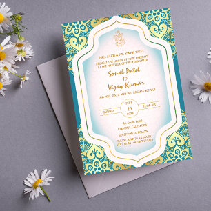 Indiase Hindoe Bruiloft Ganesha Logo Golden Elemen Kaart