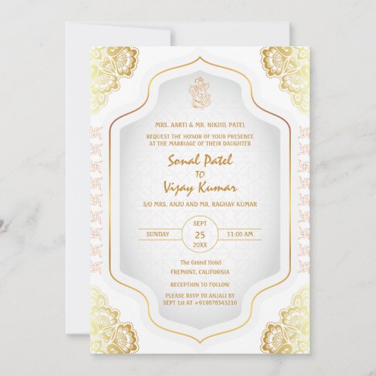 Indiase Hindoe Bruiloft Ganesha Logo Golden Elemen Kaart (Voorkant)