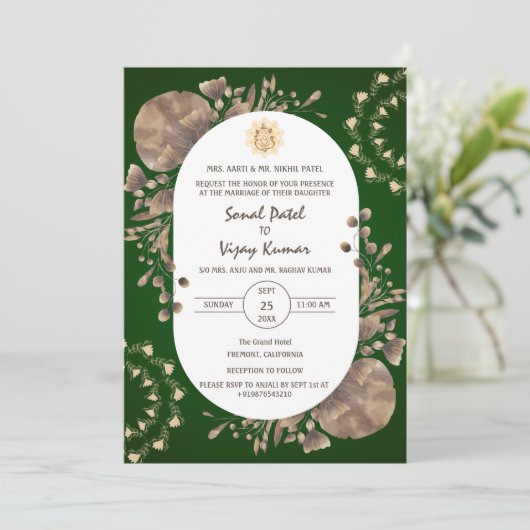 Indiase Hindoe bruiloft Ganesha Logo rustiek blad Kaart (Staand voorkant)