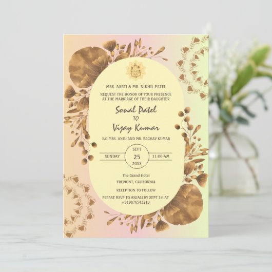 Indiase Hindoe bruiloft Ganesha Logo rustiek blad Kaart (Staand voorkant)