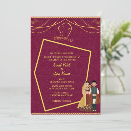 Indiase Hindoe bruiloft Ganesha Royal Golden Kaart (Staand voorkant)