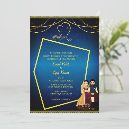 Indiase Hindoe bruiloft Ganesha Royal Golden Kaart (Staand voorkant)