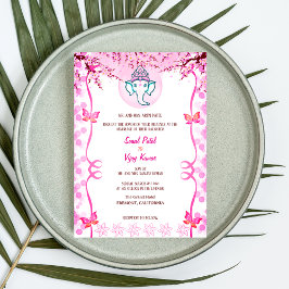 Indiase Hindoe bruiloft Ganesha roze vlinder Kaart