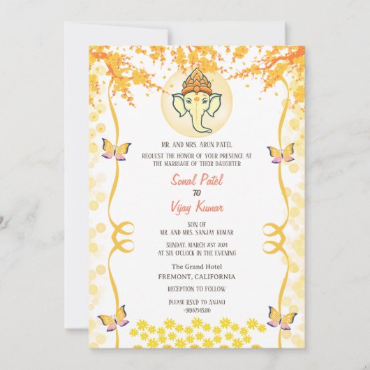 Indiase Hindoe bruiloft Ganesha vlinder Kaart (Voorkant)