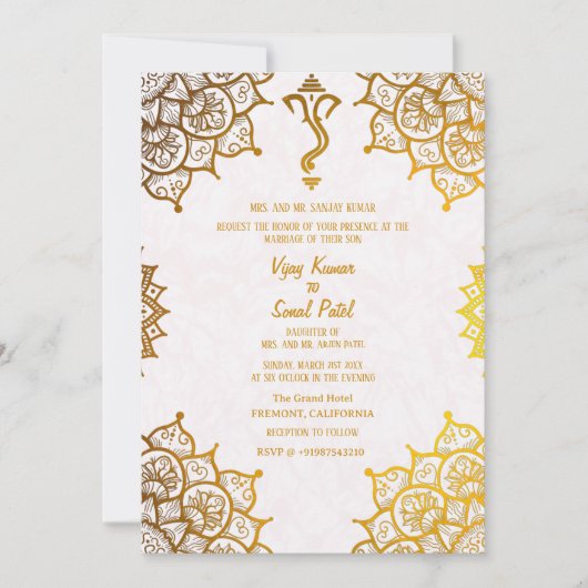 Indiase Hindoe Bruiloft Golden Elements Aangepaste Kaart (Voorkant)