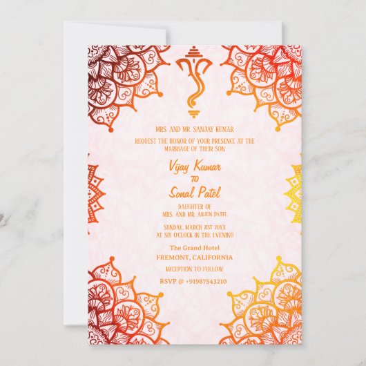 Indiase Hindoe Bruiloft Golden Elements Aangepaste Kaart (Voorkant)