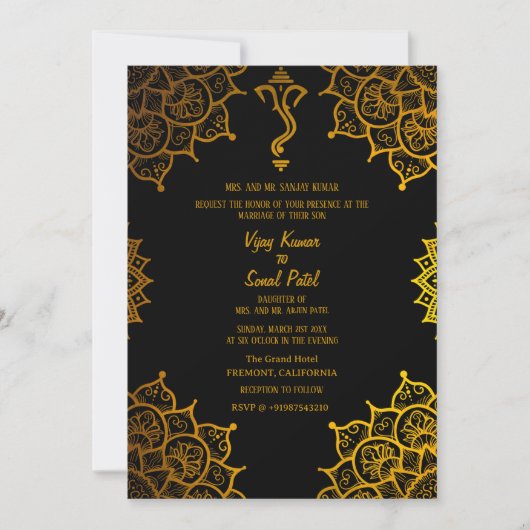 Indiase Hindoe Bruiloft Golden Elements Aangepaste Kaart (Voorkant)