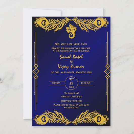 Indiase Hindoe Bruiloft Gouden Elementen Ganesha L Kaart (Voorkant)