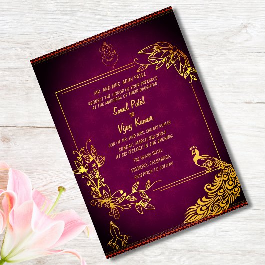 Indiase Hindoe Bruiloft Paar Afbeelding Golden Pea Kaart