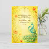 Indiase Hindoe bruiloft receptie Peacock Bloemen Kaart (Staand voorkant)
