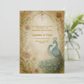 Indiase Hindoe bruiloft receptie Peacock Bloemen Kaart (Staand voorkant)