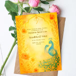 Indiase Hindoe bruiloft receptie Peacock Bloemen Kaart<br><div class="desc">Sluit uw huwelijksvieringen in stijl af met deze elegante Indiase hindoeïstische huwelijksreceptie-uitnodiging. Met een prachtig beschilderde pauw, zachte bloemenaccenten en een waterverf pastelpalet, combineert dit ontwerp vorstelijke charme met hedendaagse elegantie. Deze kaart is perfect voor de receptieavond en biedt voldoende ruimte voor uw persoonlijke boodschap, gastengegevens en locatie-informatie. Of u...</div>