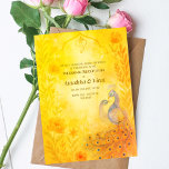 Indiase Hindoe bruiloft receptie Peacock Bloemen Kaart<br><div class="desc">Sluit uw huwelijksvieringen in stijl af met deze elegante Indiase hindoeïstische huwelijksreceptie-uitnodiging. Met een prachtig beschilderde pauw, zachte bloemenaccenten en een waterverf pastelpalet, combineert dit ontwerp vorstelijke charme met hedendaagse elegantie. Deze kaart is perfect voor de receptieavond en biedt voldoende ruimte voor uw persoonlijke boodschap, gastengegevens en locatie-informatie. Of u...</div>