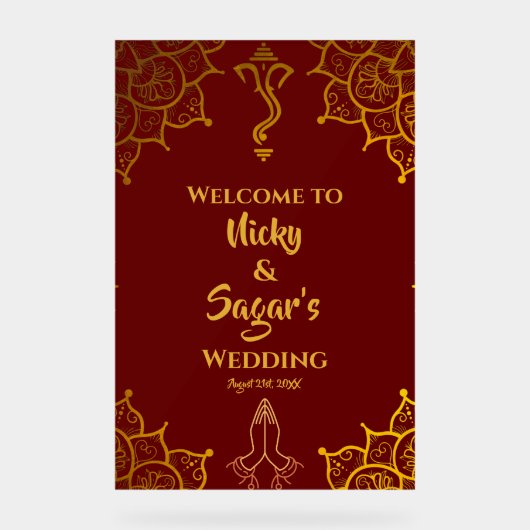 Indiase Hindoe bruiloft welkom acryl tekenen Acryl Bord (Voorkant)