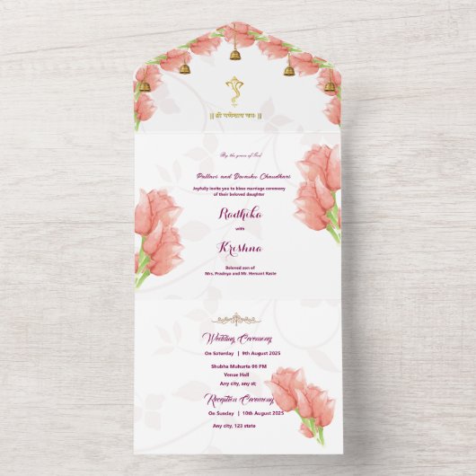 Indiase hindoe Ganesha bloemige waterverf All In O All In One Uitnodiging (Binnen)