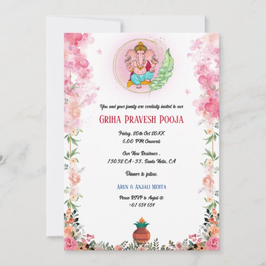 Indiase Hindoe Housewarming Griha Pravesh Floral Kaart (Voorkant)