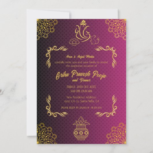 Indiase Hindoe Housewarming Griha Pravesh Golden Kaart (Voorkant)