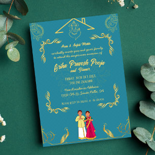 Indiase Hindoe Housewarming Griha Pravesh Golden Kaart