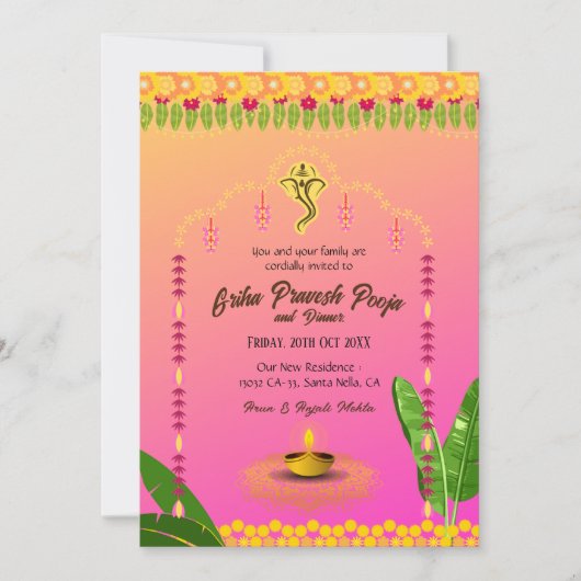 Indiase Hindoe Housewarming Griha Pravesh Kaart (Voorkant)