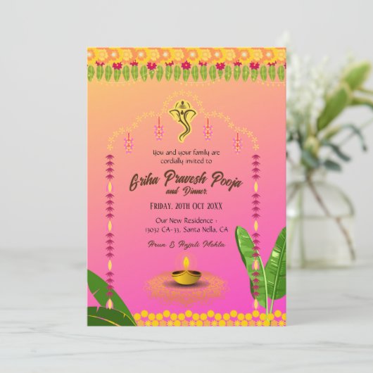 Indiase Hindoe Housewarming Griha Pravesh Kaart (Staand voorkant)