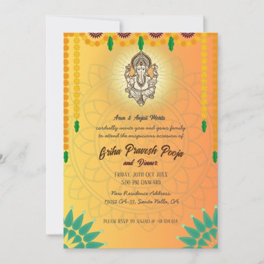 Indiase Hindoe Housewarming Griha Pravesh Kaart (Voorkant)