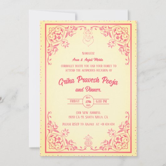 Indiase Hindoe Housewarming Griha Pravesh Kaart (Voorkant)