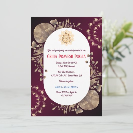 Indiase Hindoe Housewarming Griha Pravesh Rustiek Kaart (Staand voorkant)