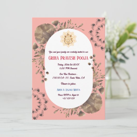 Indiase Hindoe Housewarming Griha Pravesh Rustiek Kaart (Staand voorkant)