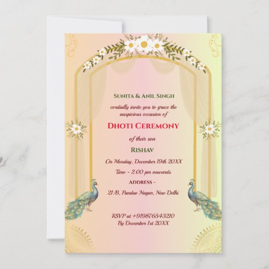 Indiase hindoe jongen dhoti ceremonie pancha kattu kaart (Voorkant)