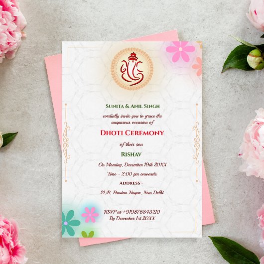 Indiase hindoe jongen dhoti ceremonie pancha kattu kaart