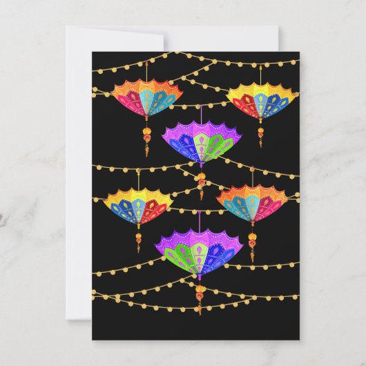 Indiase Hindoe Kleurrijke Parasol Draperie Bruilof Kaart (Achterkant)