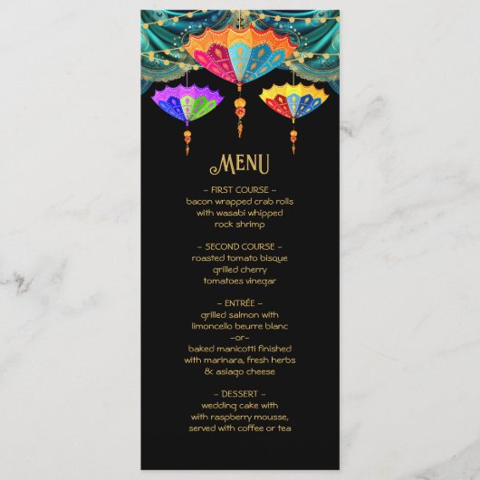 Indiase Hindoe Parasol Lichten Bruiloft Menu (Voorkant)