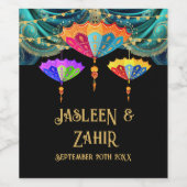 Indiase Hindoe Parasol Lichten Bruiloft Menu Wijn Etiket (Enkel label)