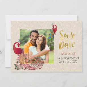 Indiase Hindoe Pauw Huwelijk Save the Date