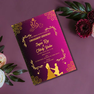 Indiase hindoe-verbintenisceremonie Roze & Goud Kaart