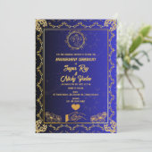 Indiase hindoe verloving ceremonie Blauw & Goud Kaart (Staand voorkant)